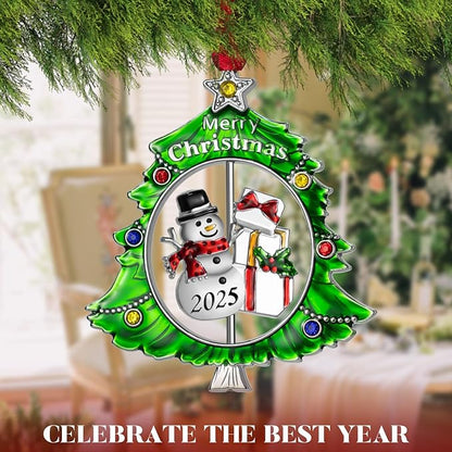 Christmas Tree Ornament Metal Silver Hanging Rotatable Design Charm Holiday Decorative Pendant Gift Keepsake (Snowman 2025)