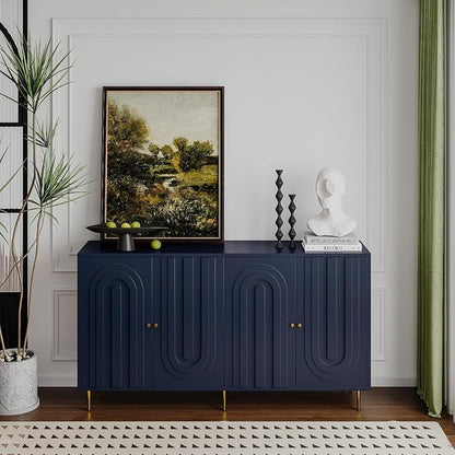 Modern Sideboard Buffet 60" Accent Cabinet, Navy Blue Wood Credenzas Entryway Table with Storage for Living Room Home Bar, 4 Doors & Adjustable Shelves