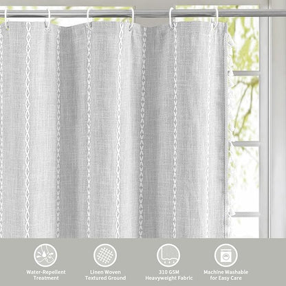 MitoVilla Grey Boho Farmhouse Small Stall Shower Curtain Set 36 x 72, Half Size Narrow Polyester Linen Fabric Shower Curtains for Farmhouse Bathroom Decor, Light Grey