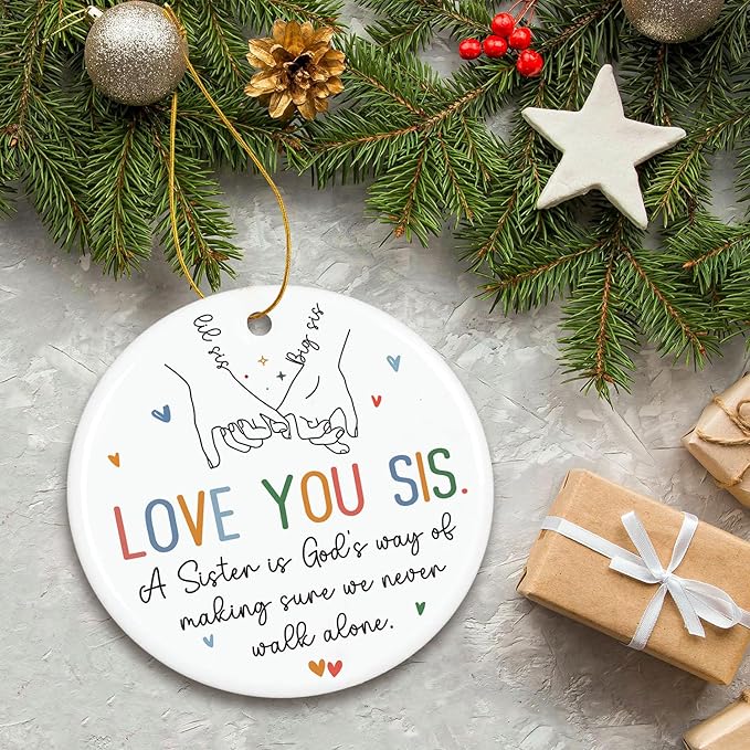 ZAGKOO Sister Ornament 2025 - Sisters Gifts for Women - Birthday, Christmas Ideas for Older Sisters Adult, Big Sis, Little Sis, Sister-in-Law We Never Walk Alone Ceramic Ornament - Sisterhood Keepsake