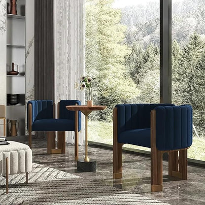 Velvet Fluted Accent Chair for Living Room with Wood Frame, High Resilience Foam, Elegant Modern Armchair (Blue)