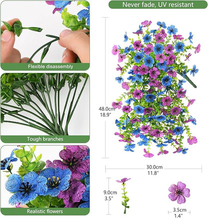 INQCMY 2Pcs Artificial Flowers for Outdoors UV Resistant Artificial Plants Easy Assembly for Spring Decor Look Real Faux Hanging Flowers for Outside Home Planter Porch Patio Decoror