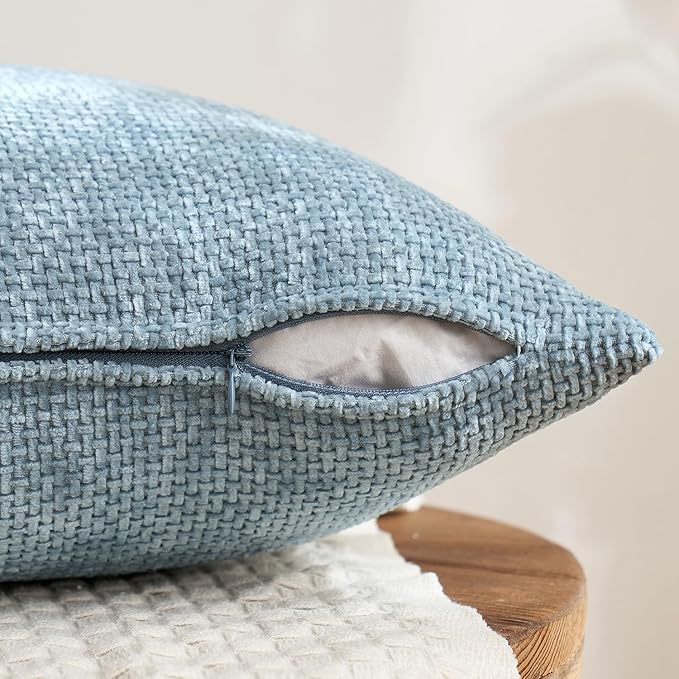 MIULEE Pack of 4 Throw Pillow Covers 22x22 Inch Neutral Blue Soft Decorative Chenille Pillow Covers Farmhouse Accent Cushion Covers for Boho Western Home Coastal Decor Bedroom Living Room