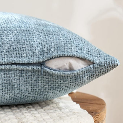 MIULEE Pack of 4 Throw Pillow Covers 22x22 Inch Neutral Blue Soft Decorative Chenille Pillow Covers Farmhouse Accent Cushion Covers for Boho Western Home Coastal Decor Bedroom Living Room