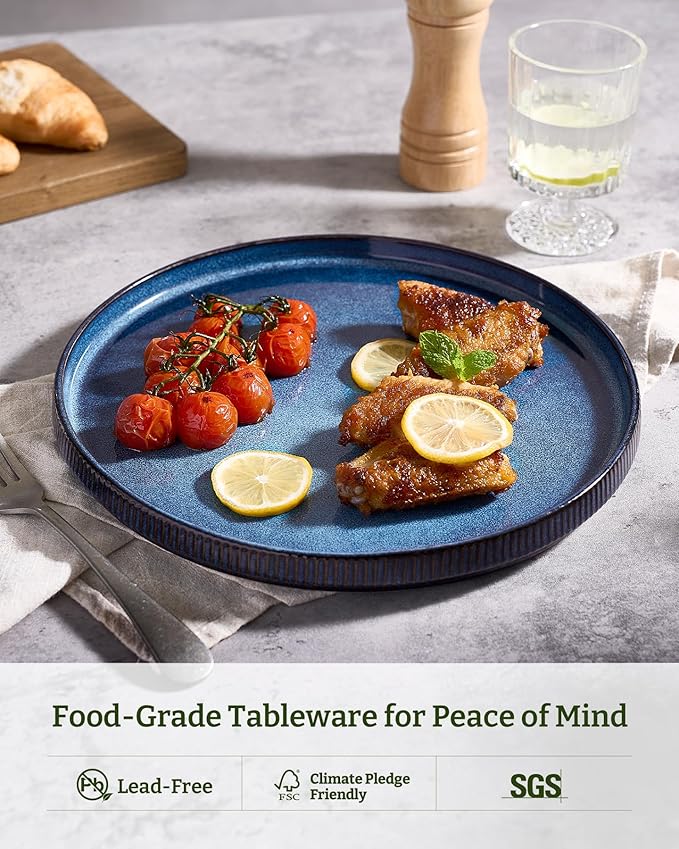 famiware Star Salad Plates for 6, 8 inches Plate Set, Stoneware Dinnerware, Small Dinner Plates for Dessert, Salad, Appetizer, Nebulas Blue