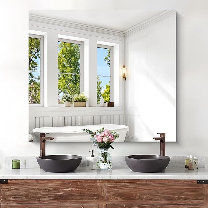 KOCUUY Large Frameless Mirror,36x40 Inch Rectangle Bathroom Vanity Mirror for Over Sink, Upgraded Shatterproof Unframed Design for Bedroom, Living Room, Entryway