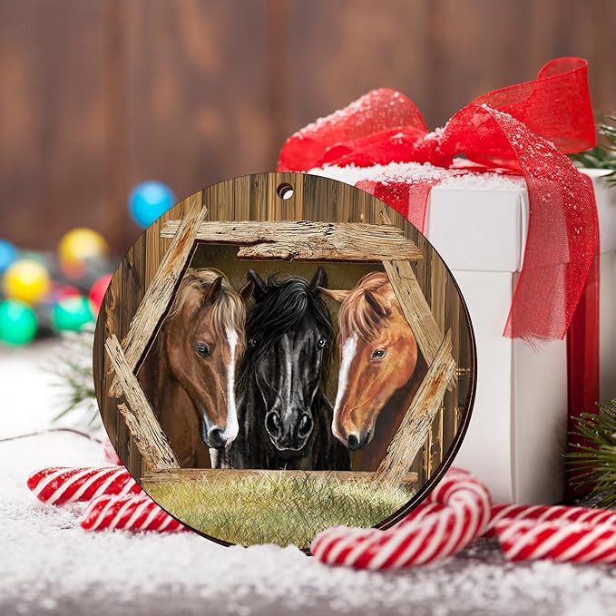 OASSIE Christmas Horse Gifts for Women Men - Ceramic Ornaments 2025 for Tree Decorations - Horse Ornament Gifts for Animal Lovers, Farm House Christmas Decorations, Farm Animal Decor
