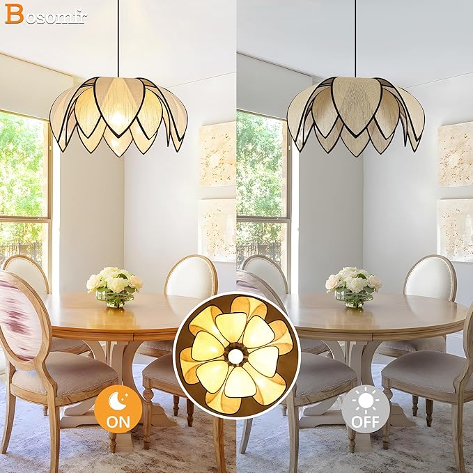 21.6" Boho Petal-Shaped Chandelier Light Fixture, Farmhouse Chandeliers for Dining Room Hand Woven Flower Pendant Light, Coastal Hanging Pendant Light for Kitchen Island Bedroom Living Room