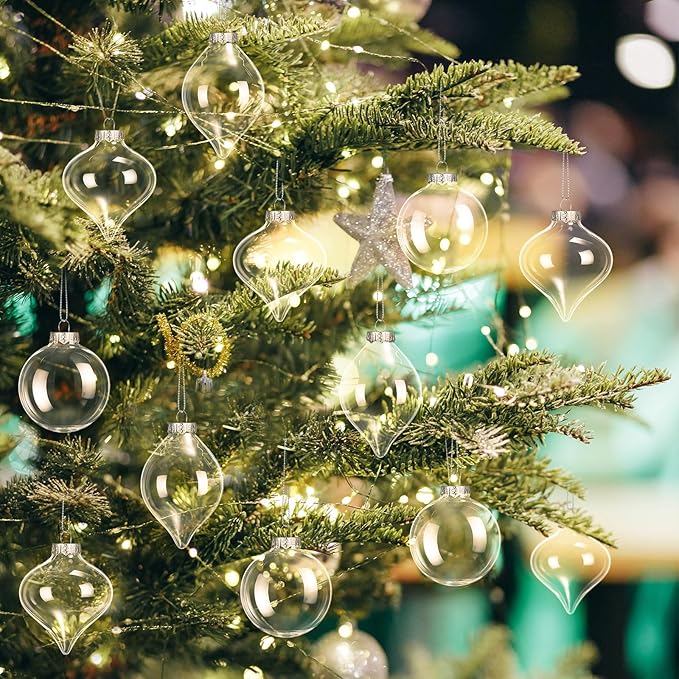 Zomiboo 12 Pcs Clear Glass Christmas Ball Ornaments Set 3.15" Hanging Shatterproof Glass Bulbs for Christmas Tree Baubles Bulk for Holiday Xmas Tree Decorations Gifts