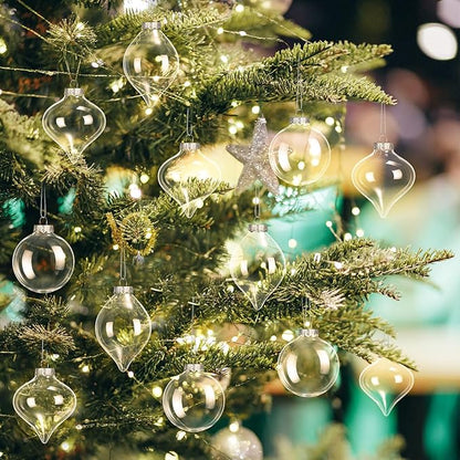 Zomiboo 12 Pcs Clear Glass Christmas Ball Ornaments Set 3.15" Hanging Shatterproof Glass Bulbs for Christmas Tree Baubles Bulk for Holiday Xmas Tree Decorations Gifts