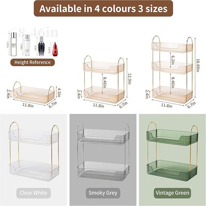 2 Tier Bathroom Organizer Countertop Makeup Perfume Skincare Organizer for Bathroom Dresser Vanity (Gold)
