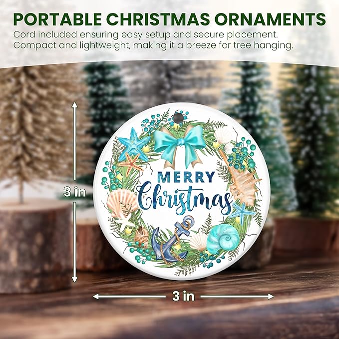 Beach Christmas Ornaments 2025 - Ceramic Ornaments for Tree - Beach Gifts for Women Men Friend, Ocean Ornaments for Christmas Decorations, Stocking Stuffers Ocean Gifts for Xmas Decorations