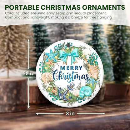 Beach Christmas Ornaments 2025 - Ceramic Ornaments for Tree - Beach Gifts for Women Men Friend, Ocean Ornaments for Christmas Decorations, Stocking Stuffers Ocean Gifts for Xmas Decorations