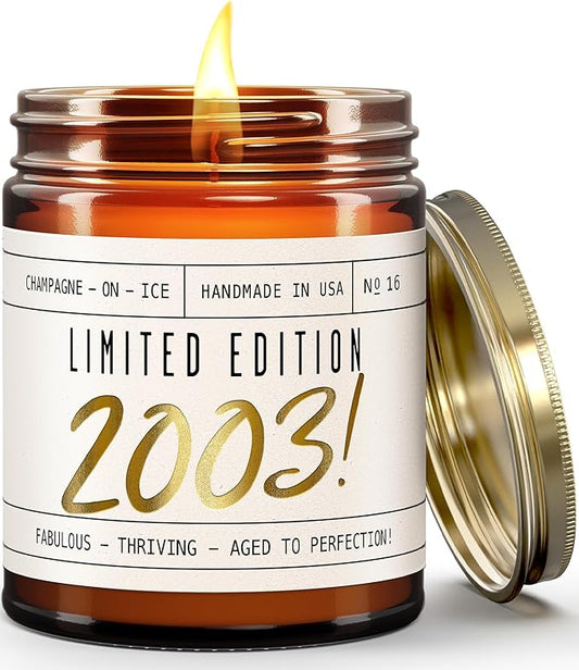 22nd Birthday Gifts for Women - 'Limited Edition 2003' Soy Candle, w/Champagne on Ice I 22 Birthday Gifts for Women I 22rd Gift for Her Ideas I 9oz Reusable Jar, 50Hr Burn, Made in USA