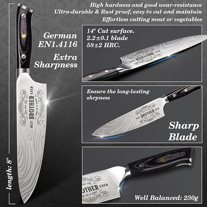 Gifts for Men Brother Christmas, Kitchen Cooking Knife Brother Gifts for Birthday, 8 inch Professional German High Carbon Stainless Steel Chef Knife, Brother Gifts Xmas Stocking Stuffers