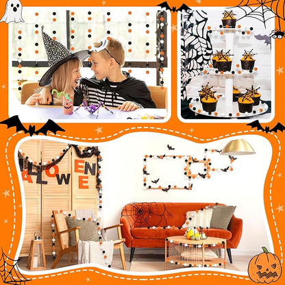 MARFOREVER Halloween Pom Pom Garlands Decorations, 4 Pack 26.3 Feet Halloween 30 Balls Black Orange White Felt Ball Hanging Garlands for Autumn Xmas Party Home Wall Decor Supplies