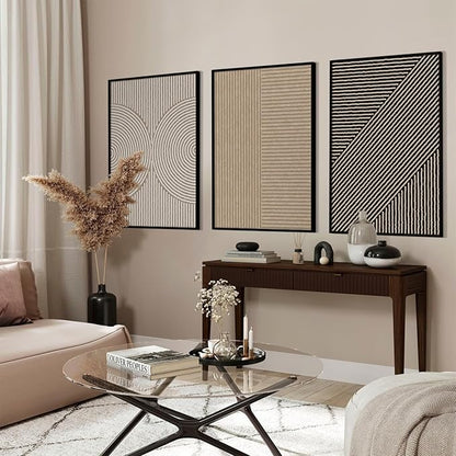 Boho Modern Wall Art Pictures Neutral Abstract Canvas Wall Decor Minimalist Line Wall Art Beige Brown Black Poster Mid Century Painting Artwork for Living Room Bedroom 24x36 Inch Unframed Set of 3