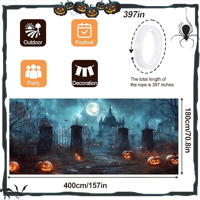 6 x 13 ft Halloween Garage Door Decorations Halloween decorations Witch Door Cover, Hanging Banner, Cauldron Backdrop Mural for Home, Outdoor, Indoor, Spooky Party, Wall, Window (Discard)