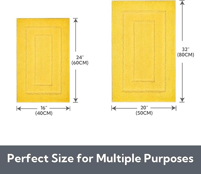 GRANNY SAYS Bathroom Rugs Non Slip Washable, Soft Bath Mats for Bathroom, 16" x 24", Super Absorbent Bath Mat Small Rug, Shaggy Shower Room Floor Mat, Tub, Yellow