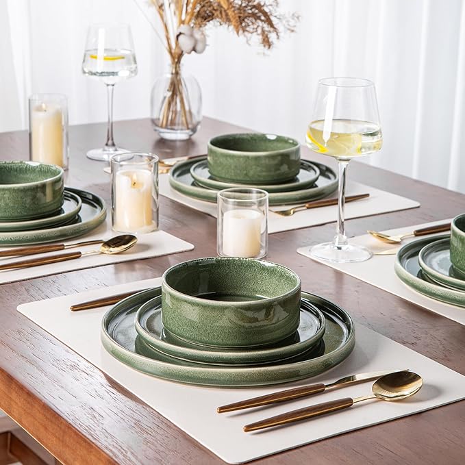 AmorArc Ceramic Dinnerware Sets, Handmade Reactive Glaze Stoneware Plates and Bowls Sets,Highly Chip and Crack Resistant | Dishwasher & Microwave Safe Dishes Set, Service for 6 (18pc)
