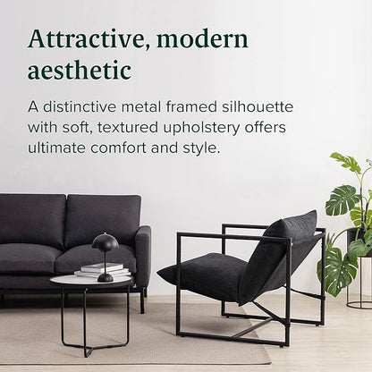 ZINUS Aidan Sling Accent Chair, Metal Framed Armchair with Shredded Foam Cushioning, Black