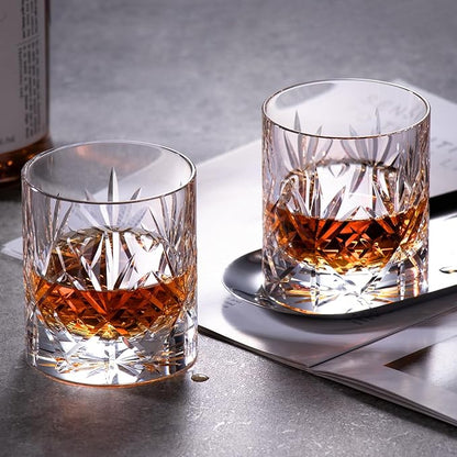 KAMMAK Crystal Whiskey Glasses Set of 2, Handcrafted 7.1oz Old Fashioned Glasses Stemless, Luxury Cocktail Glasses, Hand Blown Scotch Cup for Women, Men Gift for Rocks, Bourbon Barware, Bar