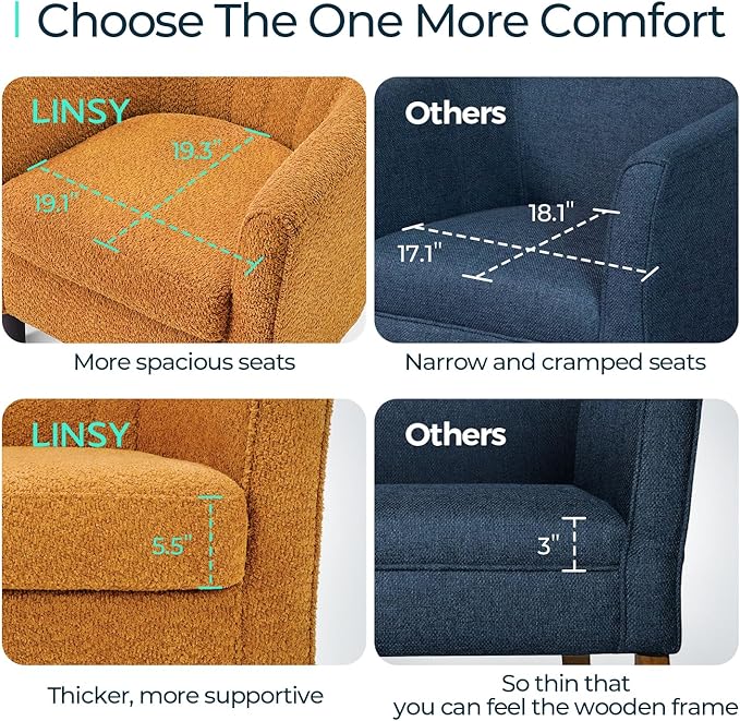 LINSY Accent Chair with Ottoman, Chenille Barrel Chair with Footstool, Modern Upholstered Armchair for Living Room Bedroom Waiting Room Office, Orange