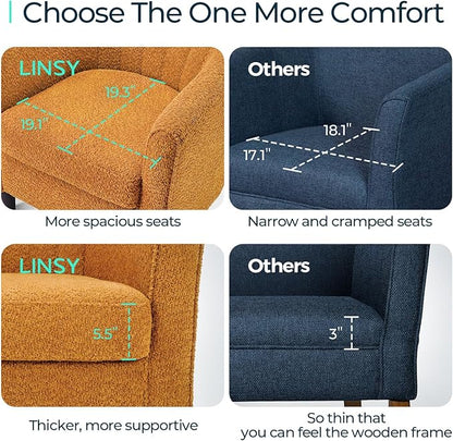 LINSY Accent Chair with Ottoman, Chenille Barrel Chair with Footstool, Modern Upholstered Armchair for Living Room Bedroom Waiting Room Office, Orange