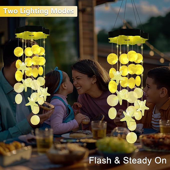 Solar Shell Gift for Mom Grandma Girls, Yellow Solar Wind Chimes for Outside, Outdoor Decorative Mobile Lights for Garden, Yard, Patio, Window, Party, Outdoor Decorations(Warm White)
