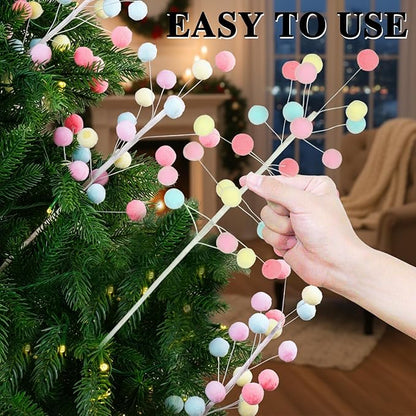 6 Pcs Pastel Pom Poms Christmas Decorations & Felt Christmas Picks and Sprays DIY Xmas Tree Toppers, Easter Deocrantions Festive Tree Filler & Easter Decor (Pastel Colors)