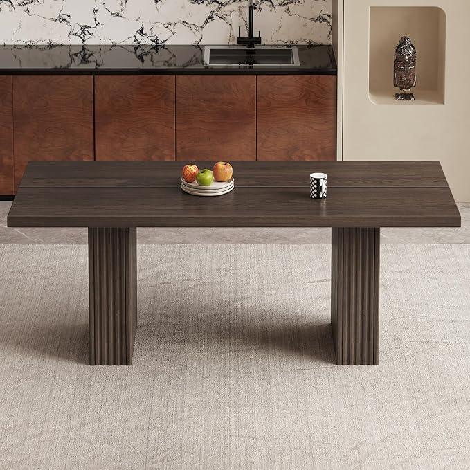 Large Rectangle Kitchen Table, 66.93" Dining Table for 4 to 8 People,Modern Dinner Table with Striped Legs, for Kitchen, Dining Room