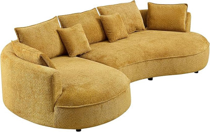 125'' Modern Curved Cloud Sofa Luxury Living Room 5 Seater Combo Sofa Cloud Curve Design Mid Century Upholstered Sofa with Ottoman for Living Room Bedroom Apartment (Boucle+Left Facing, Yellow)