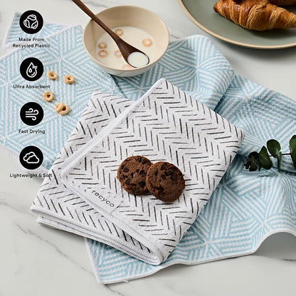 RECYCO Waffle Kitchen Towels Set of 2 Quick Dry Microfiber Sustainable Lightweight Hand Towels Modern Maze 16x28