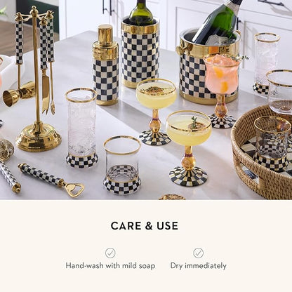 MACKENZIE-CHILDS 3260 Ice Bucket, Decorative Stainless-Steel Bucket and Ice-Cube Bin, Black-and-White Courtly Check Gold