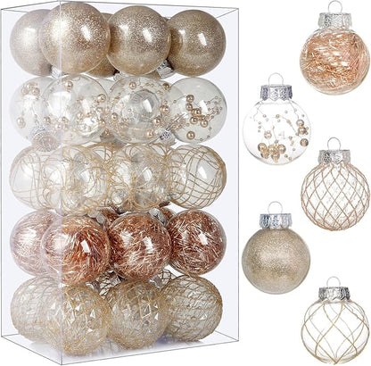 Clear Plastic Christmas Ball Ornaments, 30ct 2.36 Inch Champagne Balls for Tree Decoration - Shatterproof for Holiday Wedding Party Gifts