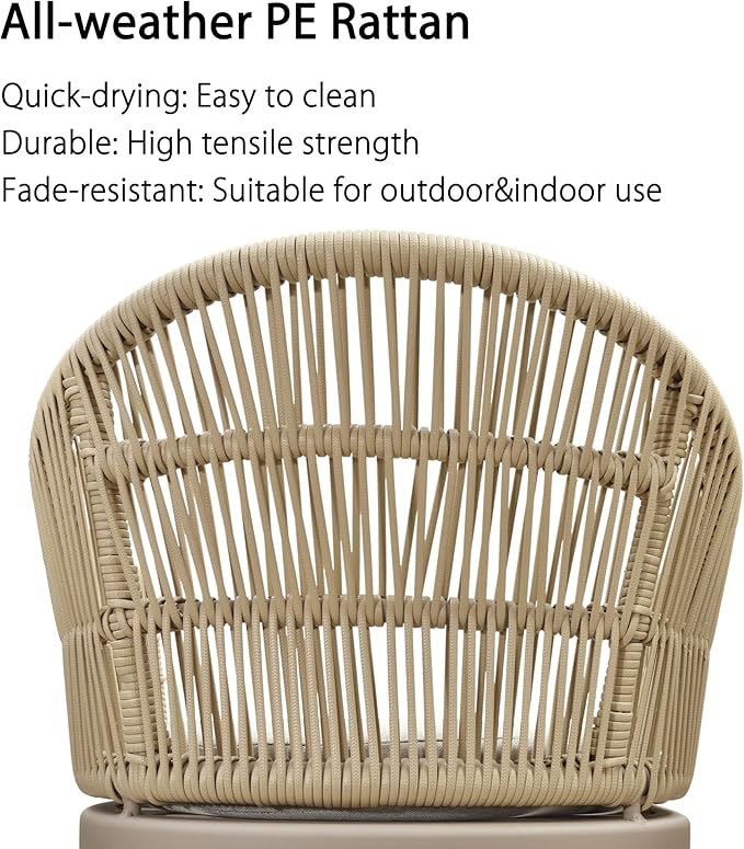 PURPLE LEAF 7 Pieces Patio Dining Set with Outdoor Aluminium Dining Table and Woven Rattan Chairs Modern Metal Furniture Cushions Sets for Garden Yard Indoor Decor Kitchen Champagne