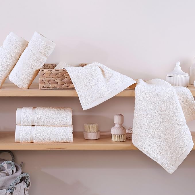 Hawmam Linen Luxury Cotton Washcloths 13x13 Inch - Large Hotel Spa Bathroom Face Towel 12 Pack, Sea Salt