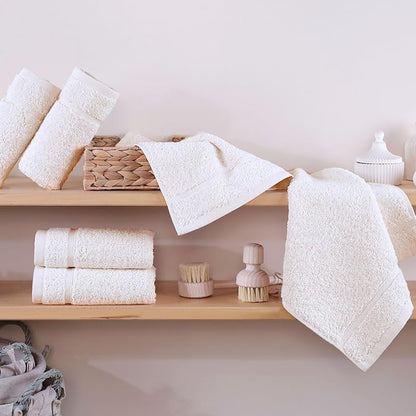 Hawmam Linen Luxury Cotton Washcloths 13x13 Inch - Large Hotel Spa Bathroom Face Towel 12 Pack, Sea Salt