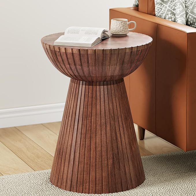 Christopher Knight Home Tassi Wooden Small End Table, Indoor Round Side Table with Drum Base, Mid Century Modern Coffee Table Round for Living Room, Modern Accent Table, Honey