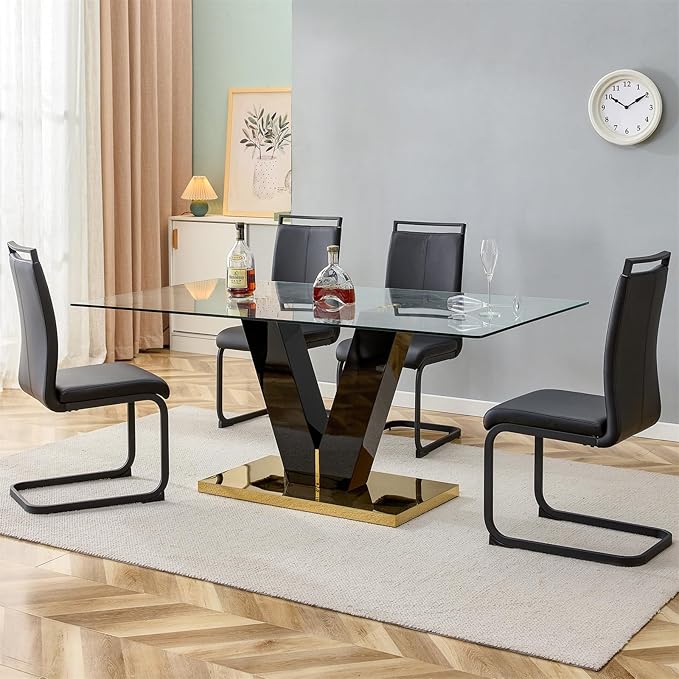 71" Glass Dining Table Set for 4, Modern Kitchen Table Set for 4, Dining Room Table Set for Home