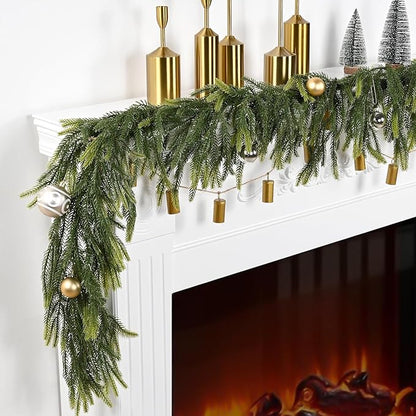 Sherika 2PCS 6 FT Artificial Norfolk Pine Garlands,Real Touch Gradient Chirsmas Garland, Faux Pine Garland for Indoor Chrismas Decoration Table DIY Wall Decor