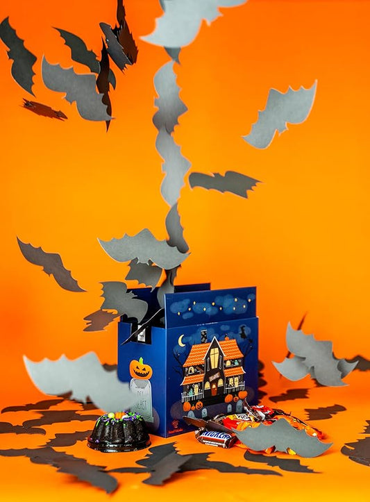 Send A Cake Haunted House Halloween Box with Flying Bat & Candy Kaboom – 3" Chocolate Witch Cauldron Cake – Fun Halloween Treat Delivery for Kids & Adults