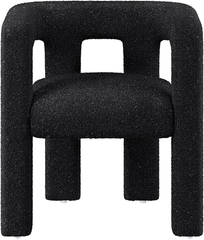 BELLEZE Modern Boucle Barrel Dining Chair Set of 2, Upholstered Linen Kitchen Boucle Armchair with Sidearms and Back, for Dining Room Living Room- Black