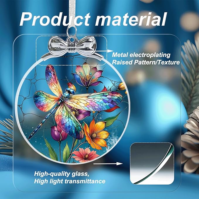 Dragonfly Christmas Ornament Crystal Glass- Hanging Ornaments for Christmas Tree, Christmas Ornaments Xmas Decorations, Holiday Keepsake Present Exchange Ideas