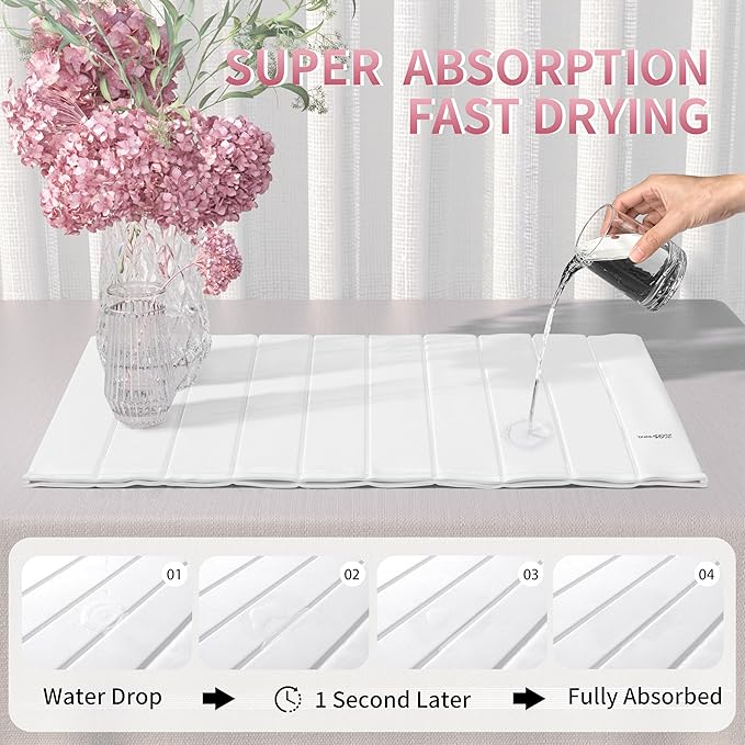 Stone Drying Mat for Kitchen Counter-Super Absorbent PU Dish Drying Mat, Quick Dry Stone Mat Kitchen for Dishes, Bottles & Cups, Large Foldable Stone Dish Drying Mat, Non-Slip Kitchen Mat