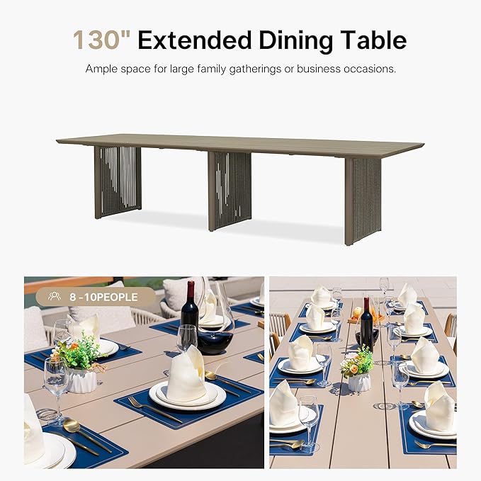 PURPLE LEAF Outdoor Dining Table Set for 10, Aluminum Outdoor Patio Table and Chairs Set with Olefin Cushions, 11 Pieces Patio Furniture Set for Garden or Deck, Beige