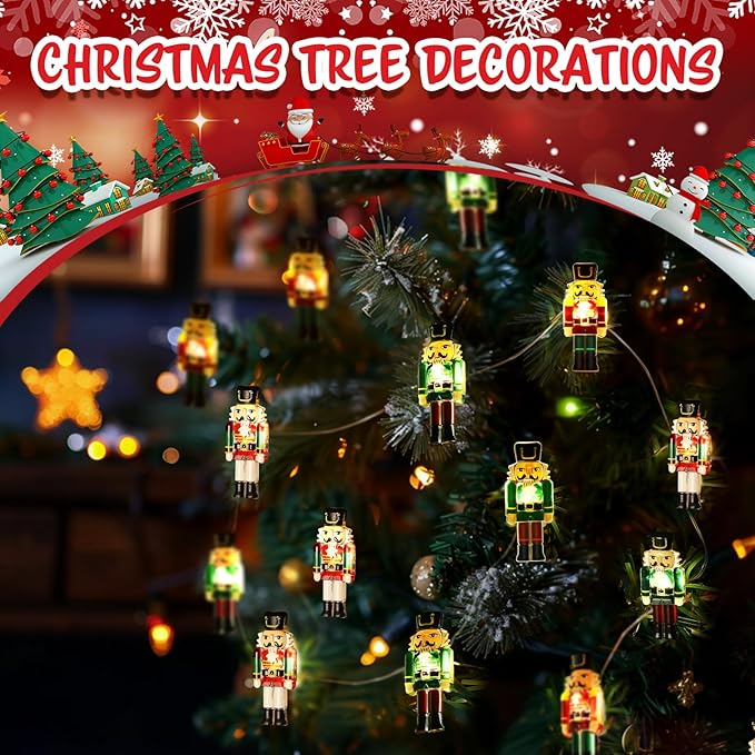Coquimbo Christmas Decorations Indoor 10FT 30 LED Nutcracker String Lights Cute Fairy Lights Indoor Outdoor for New Year Party, Fireplace, Window, Front Door