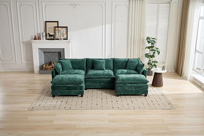 SoarFlash Chenille Sectional Sofa Ottoman,Green
