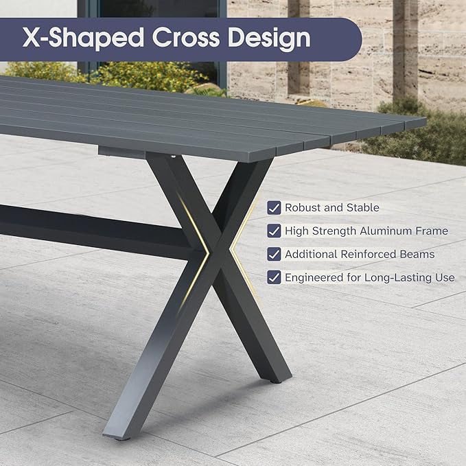 PURPLE LEAF 16 Pieces Patio Dining Table Set Wicker Outdoor Furniture Rectangular Table and Chairs Set for Garden Deck Aluminum Frame Backyard Kitchen Set, Cushions and Pillows Included Grey