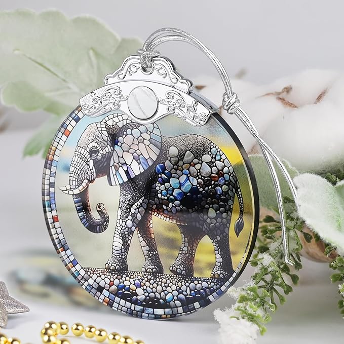 Christmas Ornament, 2025 Ornaments for Christmas Tree, Stained Glass Hanging Ornament, Holiday Ornaments, Unique Gift Idea - Elephant